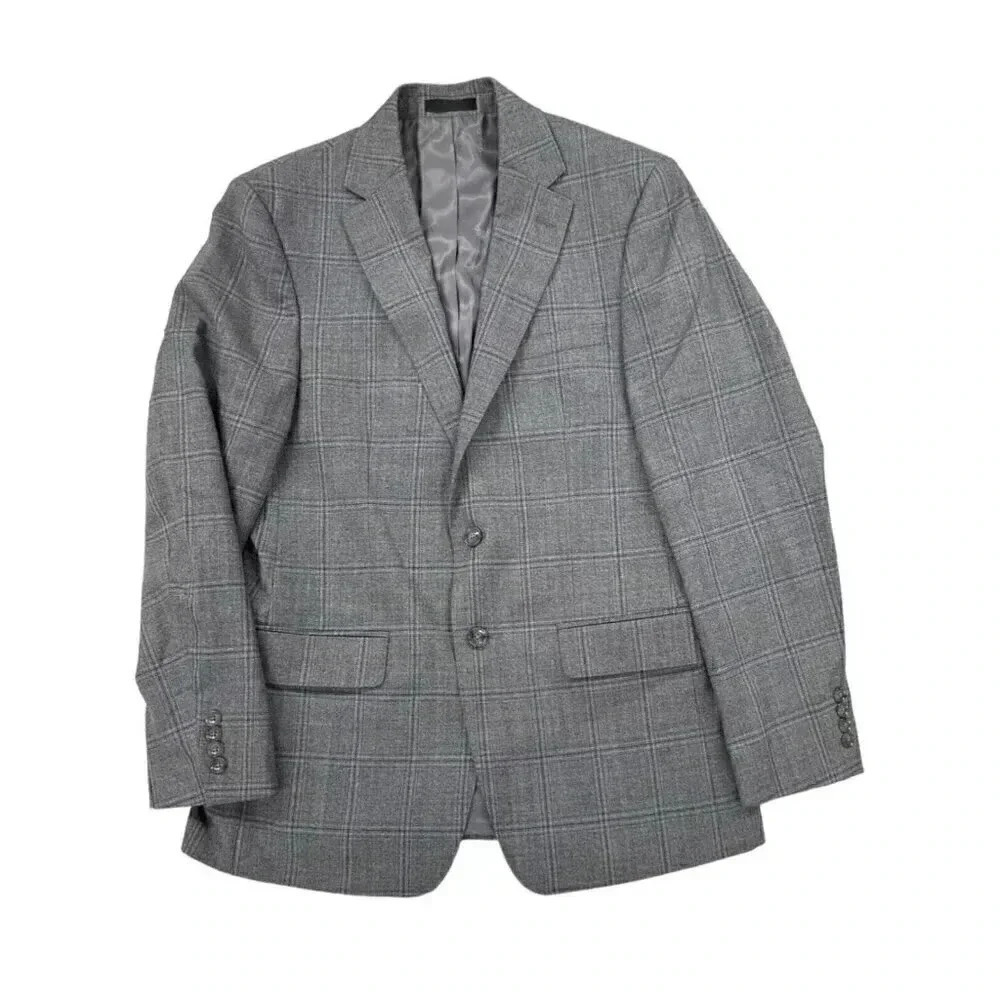 Calvin Klein Blazer Men 40R Gray Multi Plaid 70% Wool Slim Fit - Picture 2 of 10